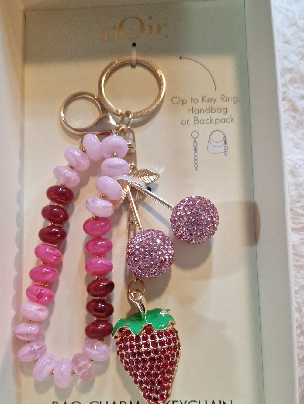 nOir Gold-Tone Keychain with Strawberry & Cherry Enamel Charms